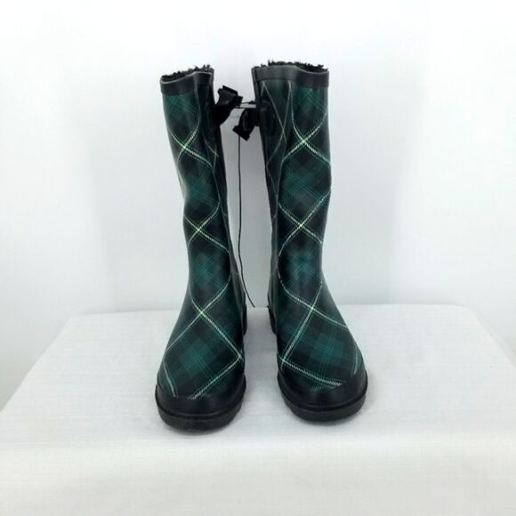 Western Chief "Coreen" Plaid Evergreen Tall Rubber Boots - Picture 1 of 11